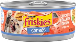Friskies Savory Shreds Chicken & Salmon Dinner in Gravy Canned Cat Food, 5.5-oz can, case of 24