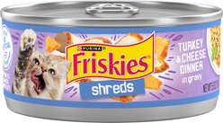 Friskies Savory Shreds Turkey & Cheese Dinner in Gravy Canned Cat Food, 5.5-oz can, case of 4
