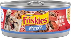 Friskies Savory Shreds with Beef in Gravy Canned Cat Food, 5.5-oz can, case of 4