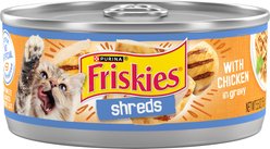 Friskies Savory Shreds with Chicken in Gravy Canned Cat Food, 5.5-oz can, case of 4