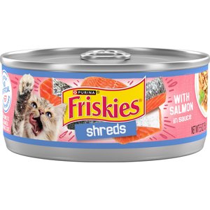 Friskies Savory Shreds with Salmon in Sauce Canned Cat Food, 5.5-oz, case of 24
