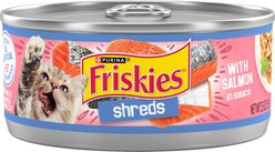 Friskies Savory Shreds with Salmon in Sauce Canned Cat Food, 5.5-oz can, case of 24