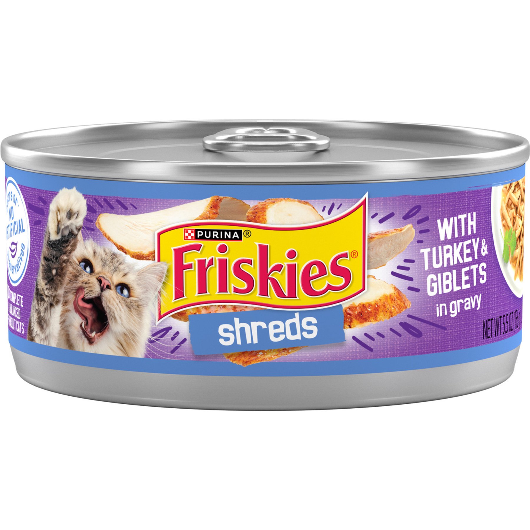 Friskies Savory Shreds with Turkey & Giblets in Gravy Canned Cat Food, 5.5-oz can, case of 4
