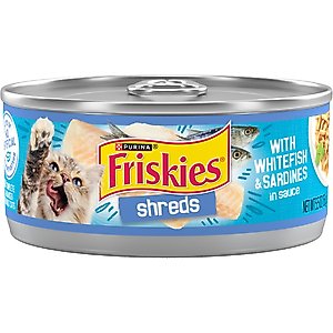 Friskies Savory Shreds with Whitefish & Sardines in Sauce Canned Cat Food, 5.5-oz, case of 24