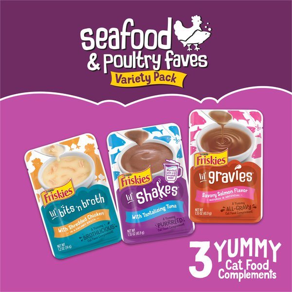 Friskies Seafood & Poultry Variety Pack Lickable Gravy Cat Food Complement