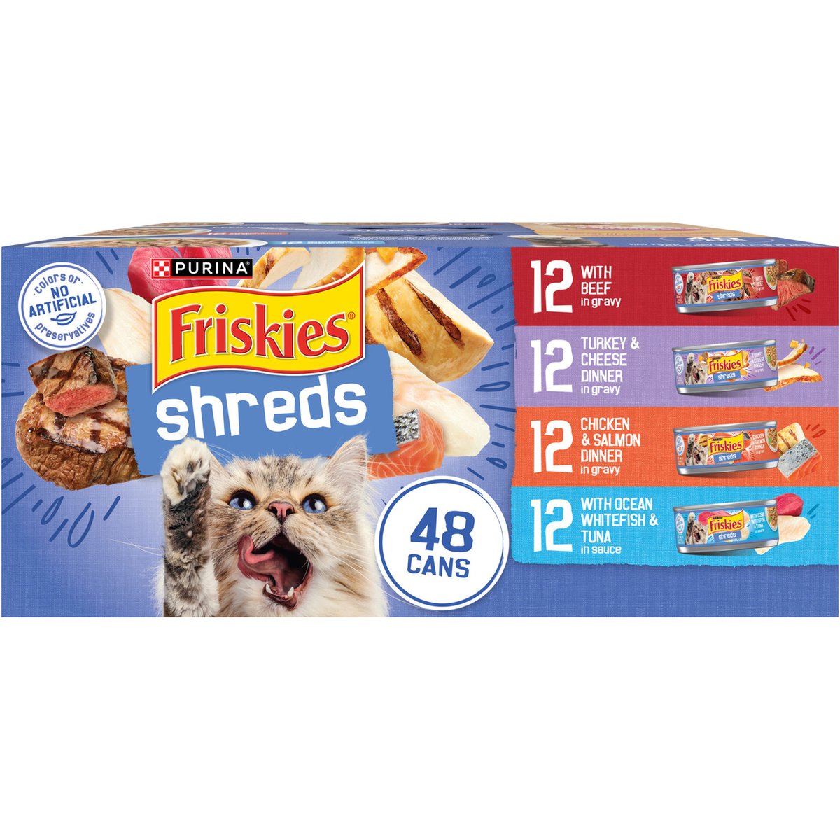 Friskies Shreds in Gravy Variety Pack Canned Cat Food, 5.5-oz can, case of 48