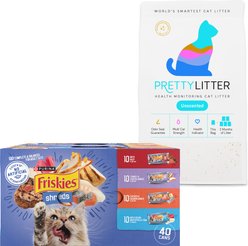 Friskies Shreds in Gravy Variety Pack Canned Food + PrettyLitter Cat Litter