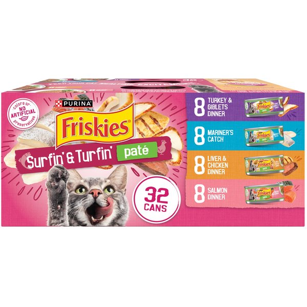 Friskies Surfin' & Turfin' Pate Favorites Variety Pack Wet Cat Food, 5.5-oz can, case of 32