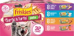 Friskies Surfin' & Turfin' Pate Favorites Variety Pack Wet Cat Food, 5.5-oz can, case of 32