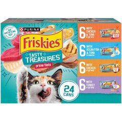 Friskies Tasty Treasures Adult Prime Filets in Gravy Variety Pack Wet Cat Food, 5.5-oz can, case of 24