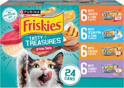 Friskies Tasty Treasures Adult Prime Filets in Gravy Variety Pack Wet Cat Food, 5.5-oz can, case of 24
