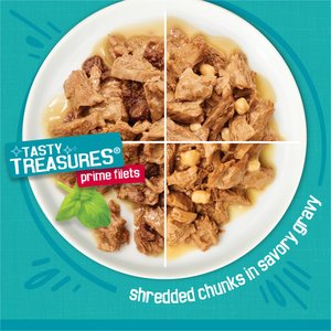 Friskies Tasty Treasures Adult Prime Filets in Gravy Variety Pack Wet Cat Food, 5.5-oz can, case of 24