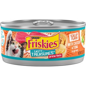 Friskies Tasty Treasures Chicken, Tuna & Scallop Flavor in Gravy Canned Cat Food, 5.5-oz can, case of 24