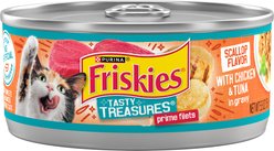 Friskies Tasty Treasures Chicken, Tuna & Scallop Flavor in Gravy Canned Cat Food, 5.5-oz can, case of 24