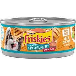Friskies Tasty Treasures Gravy Chicken & Liver Wet Cat Food, 5.5-oz can, case of 24