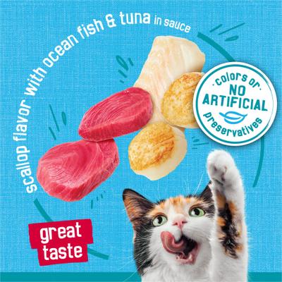 Show full view: Friskies Tasty Treasures with Ocean Fish & Tuna & Scallop Flavor Wet Cat Food, 5.5-oz can, case of 24 slide 4 of 9