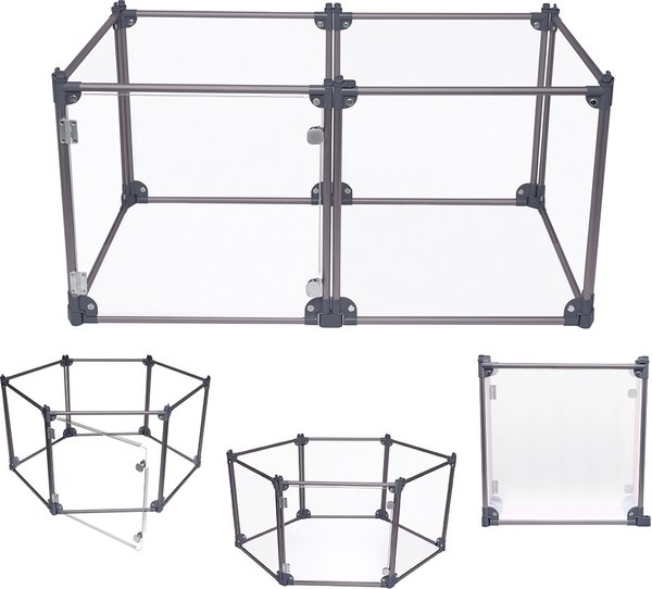 Show full view: Front Row 6-Panel Transparent Panels & Aluminum Rods Foldable Dog & Cat Playpen, Charcoal/Clear slide 1 of 9