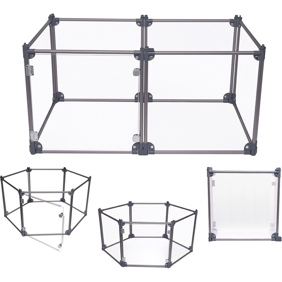 Front Row 6-Panel Transparent Panels & Aluminum Rods Foldable Dog & Cat Playpen, Charcoal/Clear