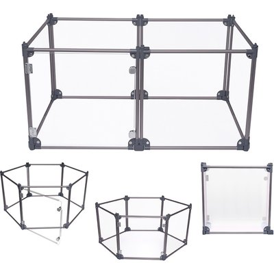 Front Row Front Row 6-Panel Transparent Panels & Aluminum Rods Foldable Dog & Cat Playpen, Charcoal/Clear