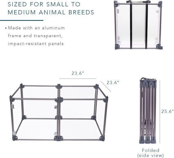 Show full view: Front Row 6-Panel Transparent Panels & Aluminum Rods Foldable Dog & Cat Playpen, Charcoal/Clear slide 3 of 9