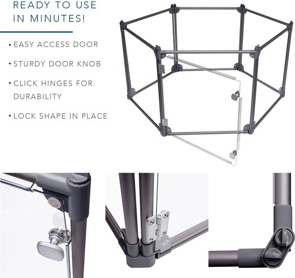 Show full view: Front Row 6-Panel Transparent Panels & Aluminum Rods Foldable Dog & Cat Playpen, Charcoal/Clear slide 4 of 9