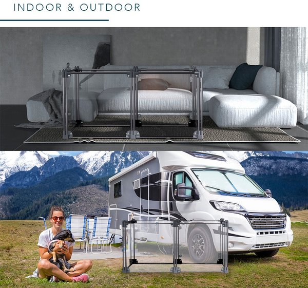 Show full view: Front Row 6-Panel Transparent Panels & Aluminum Rods Foldable Dog & Cat Playpen, Charcoal/Clear slide 7 of 9