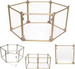 Front Row 6-Panel Transparent Panels & Aluminum Rods Foldable Dog & Cat Playpen, Gold/Clear