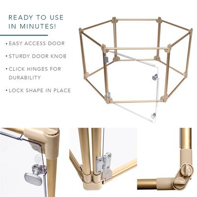 Show full view: Front Row 6-Panel Transparent Panels & Aluminum Rods Foldable Dog & Cat Playpen, Gold/Clear slide 6 of 11