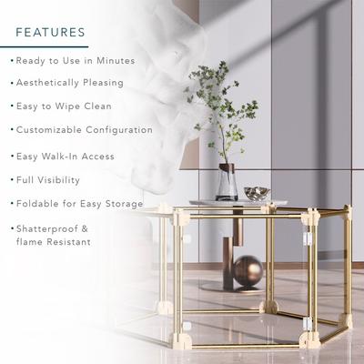 Show full view: Front Row 6-Panel Transparent Panels & Aluminum Rods Foldable Dog & Cat Playpen, Gold/Clear slide 5 of 11