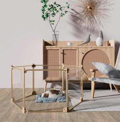 Show full view: Front Row 6-Panel Transparent Panels & Aluminum Rods Foldable Dog & Cat Playpen, Gold/Clear slide 3 of 11