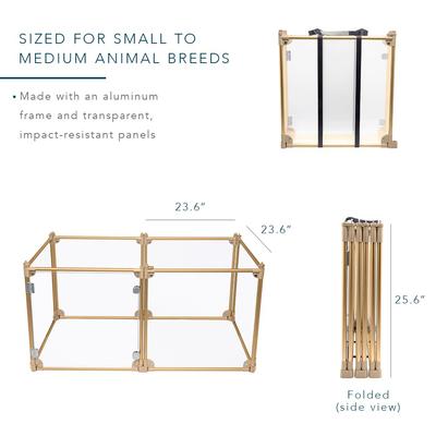 Show full view: Front Row 6-Panel Transparent Panels & Aluminum Rods Foldable Dog & Cat Playpen, Gold/Clear slide 4 of 11