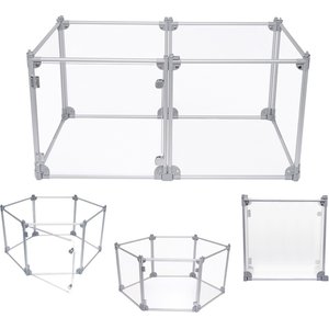 Front Row 6-Panel Transparent Panels & Aluminum Rods Foldable Dog & Cat Playpen, Silver/Clear