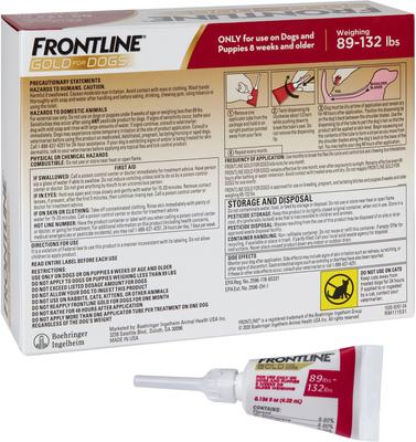Show full view: Frontline Gold for Dogs Flea & Tick Treatment (Extra Large Dog, 89-132 lbs.) 6 Doses (Red Box) slide 5 of 11