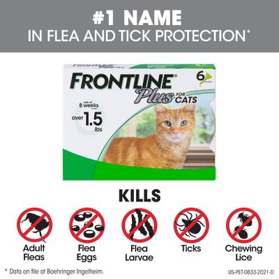 Show full view: Frontline Plus Flea & Tick Spot Treatment for Cats, over 1.5 lbs, 6 Doses + Spot Treatment for Small Dogs, 5-22 lbs, 6 Doses slide 3 of 9
