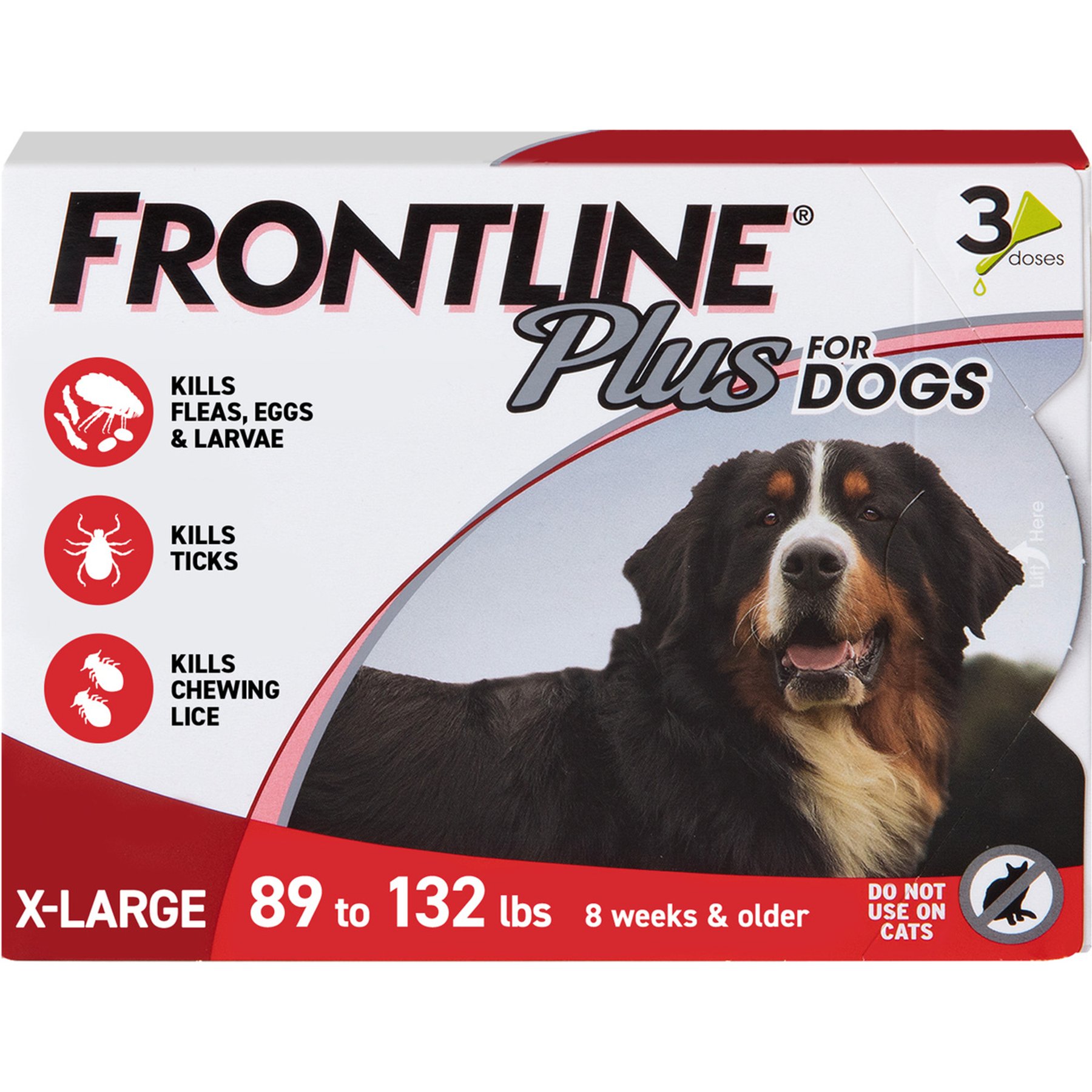 Frontline Plus 89-132lbs, 3 treatmetns, Flea & Tick X-Large Breed Dog Treatment