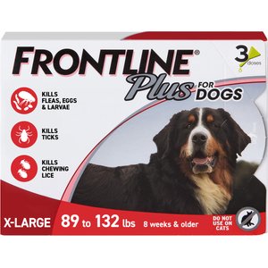 Frontline Plus Flea & Tick Spot Treatment for Extra Large Dogs, 89-132 lbs, 3 Doses (3-mos. supply)