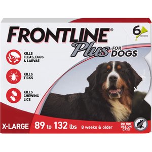 Frontline Plus Flea & Tick Spot Treatment for Extra Large Dogs, 89-132 lbs, 6 Doses (6-mos. supply)