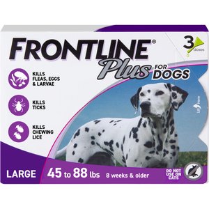Frontline Plus Flea & Tick Spot Treatment for Large Dogs, 45-88 lbs, 3 Doses (3-mos. supply)