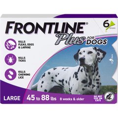 Frontline Plus Flea & Tick Spot Treatment for Large Dogs, 45-88 lbs, 6 Doses (6-mos. supply)