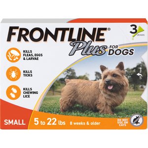 Frontline Plus Flea & Tick Spot Treatment for Small Dogs, 5-22 lbs, 3 Doses (3-mos. supply)