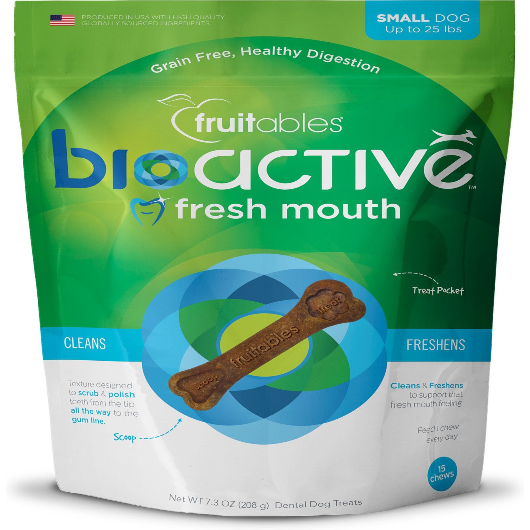 Fruitables BioActive Fresh Mouth Small Dental Chews Dog Treats, 15-ct