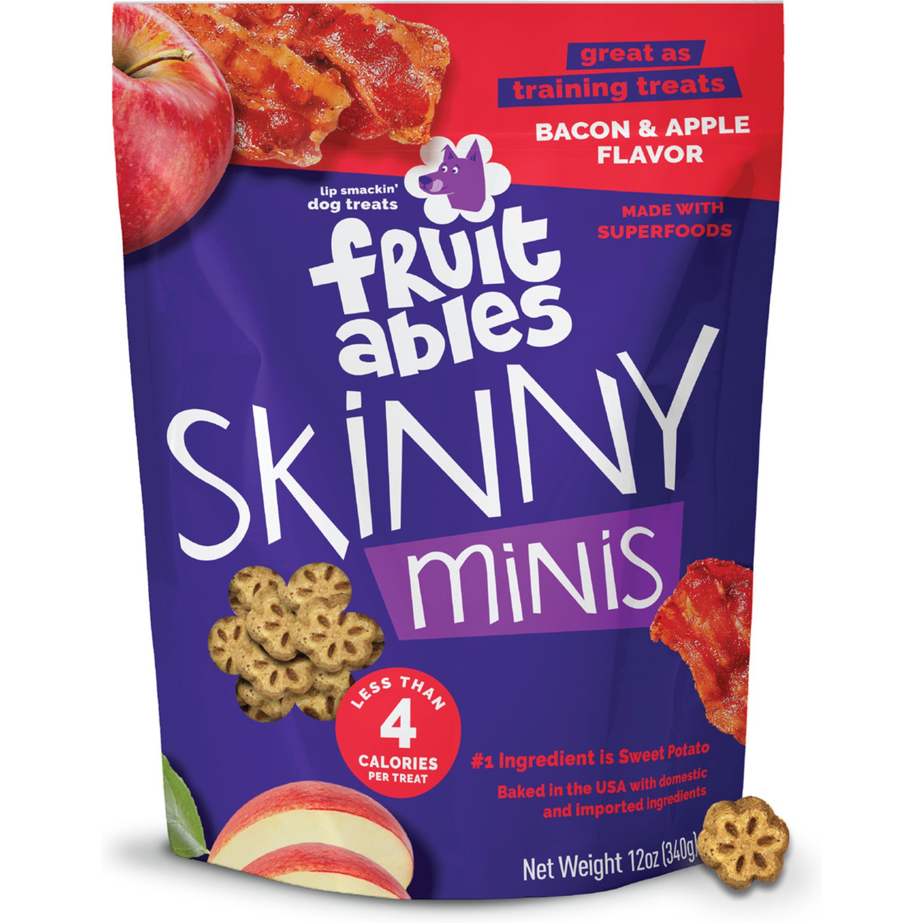 Fruitables Skinny Minis Apple Bacon Flavor Soft & Chewy Dog Treats, 24-oz bundle