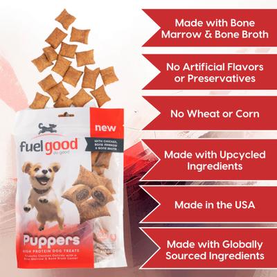 Show full view: Fuel Good Puppers Crunchy Chicken with Bone Marrow & Bone Broth High Protein Crunchy Dog Treats, 12-oz bag slide 5 of 11