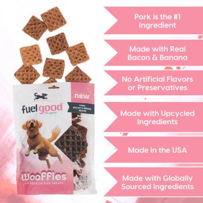 Show full view: Fuel Good Wooffles Pork, Bacon & Banana Recipe High Protein Soft & Chewy Dog Treats, 11-oz bag slide 5 of 10