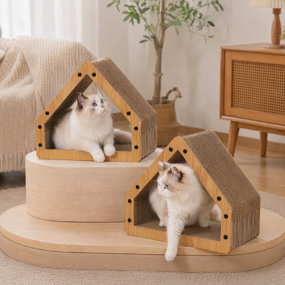 FUKUMARU 16-in Microfiber Carboard Cat Scratching Post, Little Brown