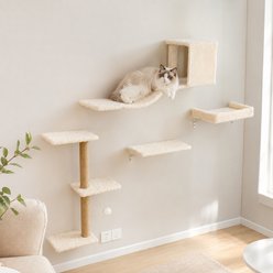 FUKUMARU 16-in Stud Compatible 4-in-1 Set Wall Mounted with Scratching Post Novelty Cat Wall Shelves, Beige