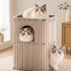FUKUMARU 2-Storey Condo Cat House with Cozy Enclosed Bed, White