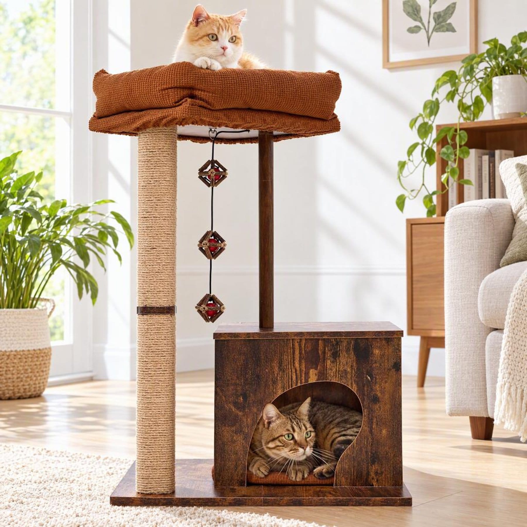 FUKUMARU FUKUMARU Retro Wooden Cat Scratching Post with Silvervine Balls, 29-in