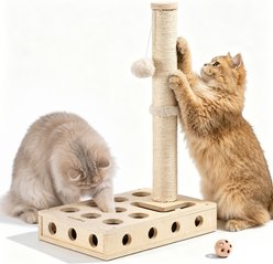 FUKUMARU 4-in-1 Wood Sisal 23.5-in Tall Novelty Cat Scratching Post with Interactive Puzzle Box & Ball Track