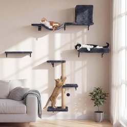 FUKUMARU 4 in 1 Wooden Climbing Cat Wall Shelves Set, Grey